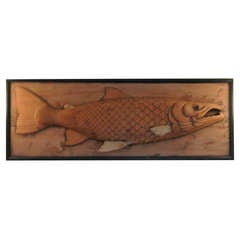 Antique Fine Late 19th c. American Carved Wood King Salmon Shop Sign SATURDAY SALE