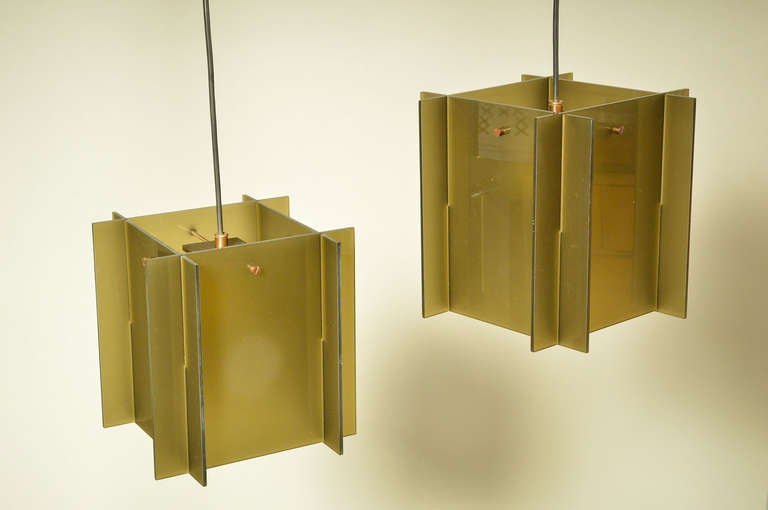 Mid-20th Century Rare Arne Jacobsen Snack Bar lamps. Smoked Lucite/Brass For Sale