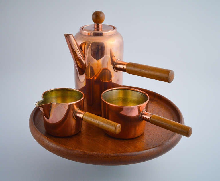 1935 Kay Bojesen Brass Coffee Set with Silver Lining