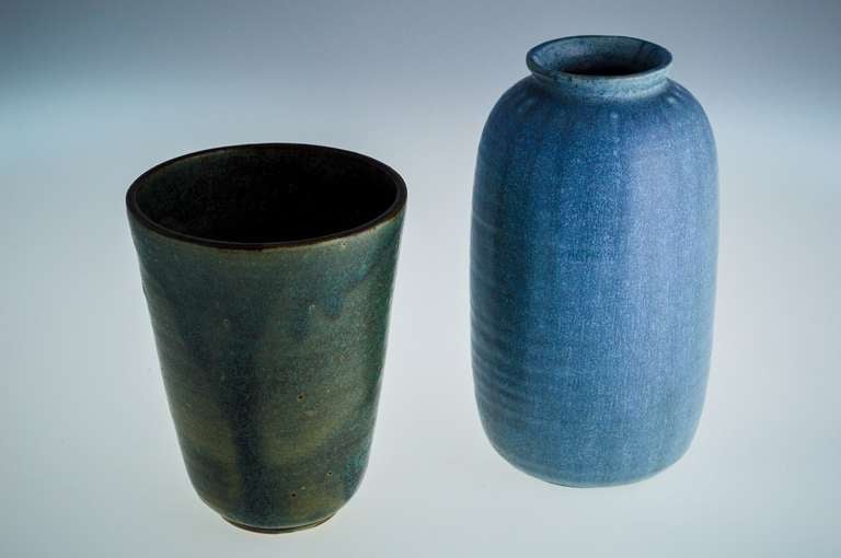 Arne Bang - 1930s Large Stoneware Green/Blue Vases 1