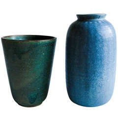 Arne Bang - 1930s Large Stoneware Green/Blue Vases