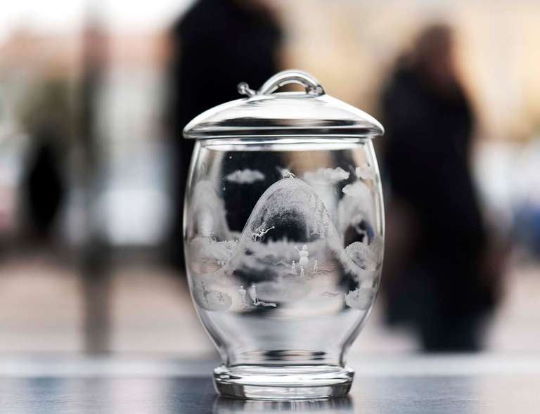 A rare unique engraved vase with a lid 