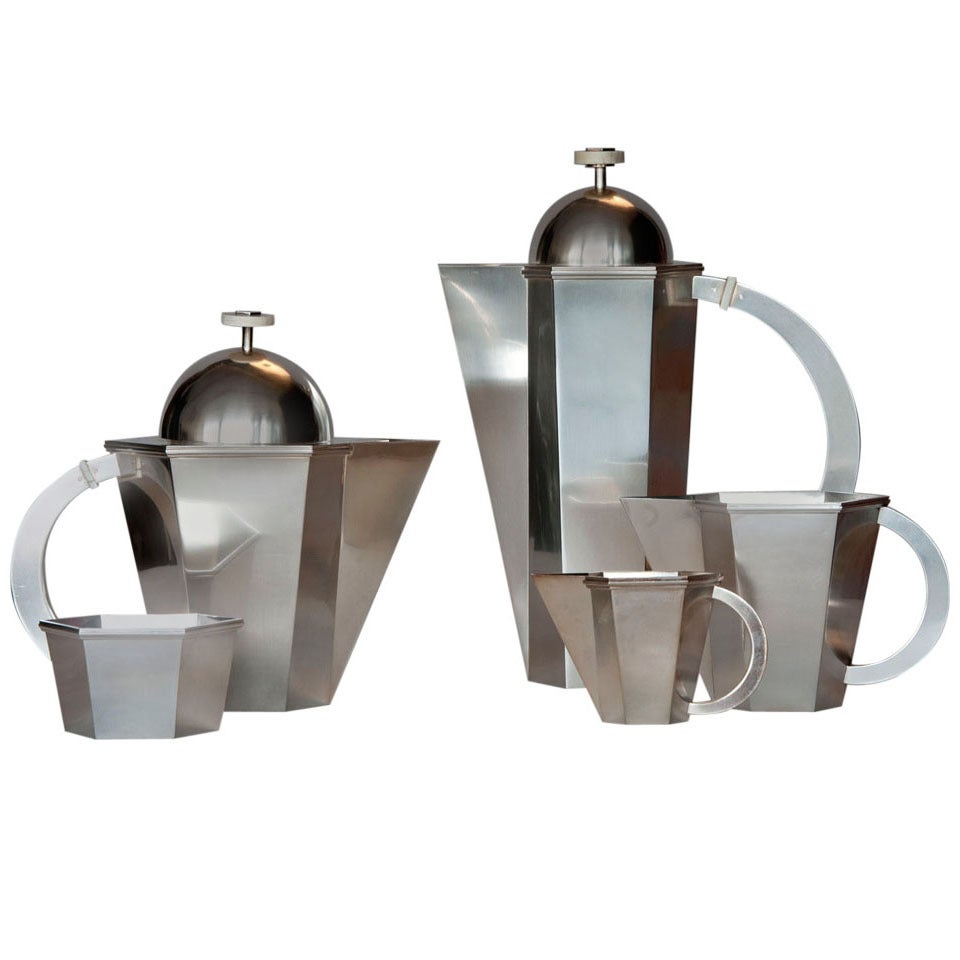 Tea and Coffee Set in Sterling Silver by Wiwen Nilsson For Sale