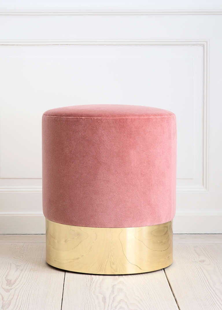 Azucena stool upholstered in velvet textile for The Apartment. Brass base. Designed by Luigi Caccia Dominioni in 1963. Contemporary production by Azucena.