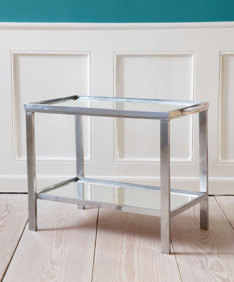 Jacques Adnet Mirror & Chrome Bar Table