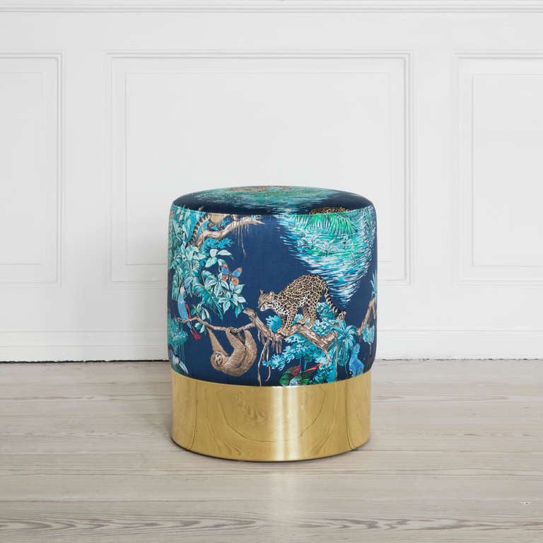 Azucena stool upholstered in Hermès textile for The Apartment. Brass base.
Designed by Luigi Caccia Dominioni in 1963. Contemporary production by Azucena.