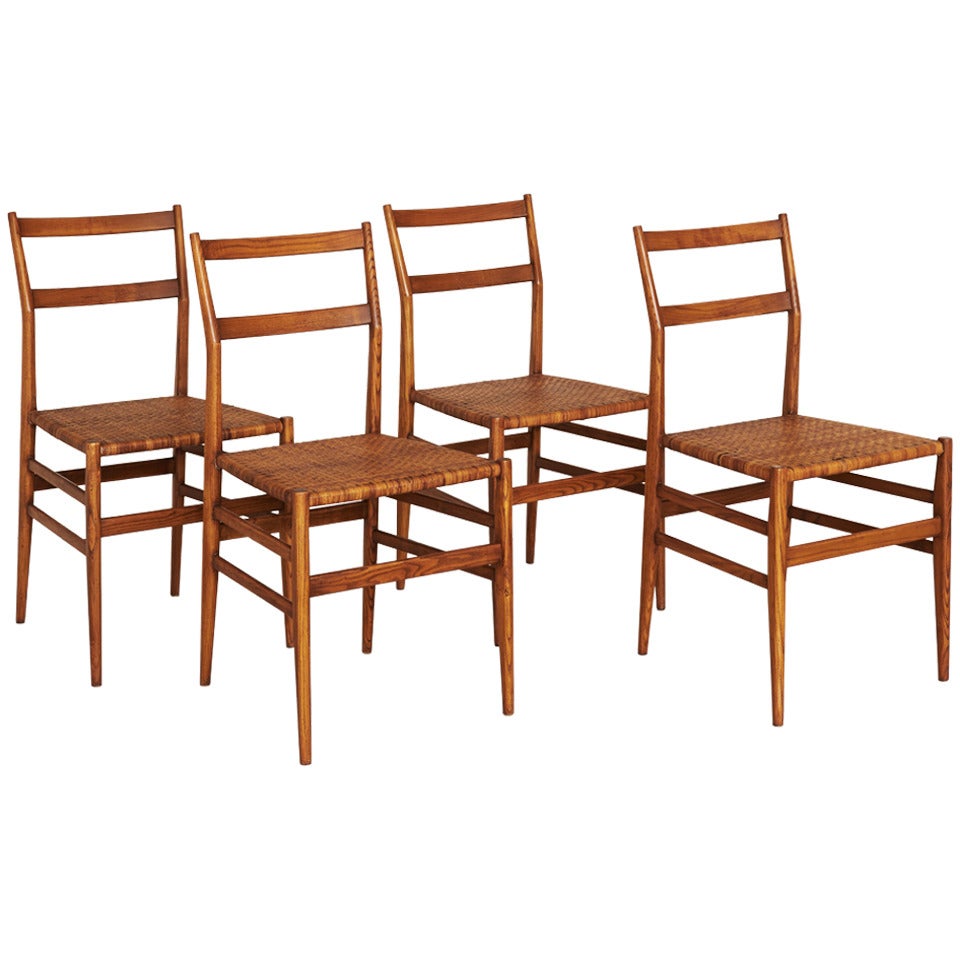 Four Gio Ponti Superleggera Dining Chairs in Ash Wood and Cane