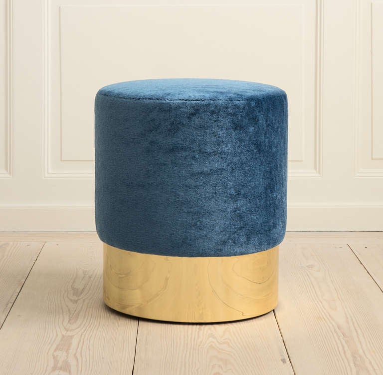 Azucena stool upholstered in Raf Simons Kvadrat textile for The Apartment. Brass base. Designed by Luigi Caccia Dominioni in 1963. Contemporary production by Azucena.