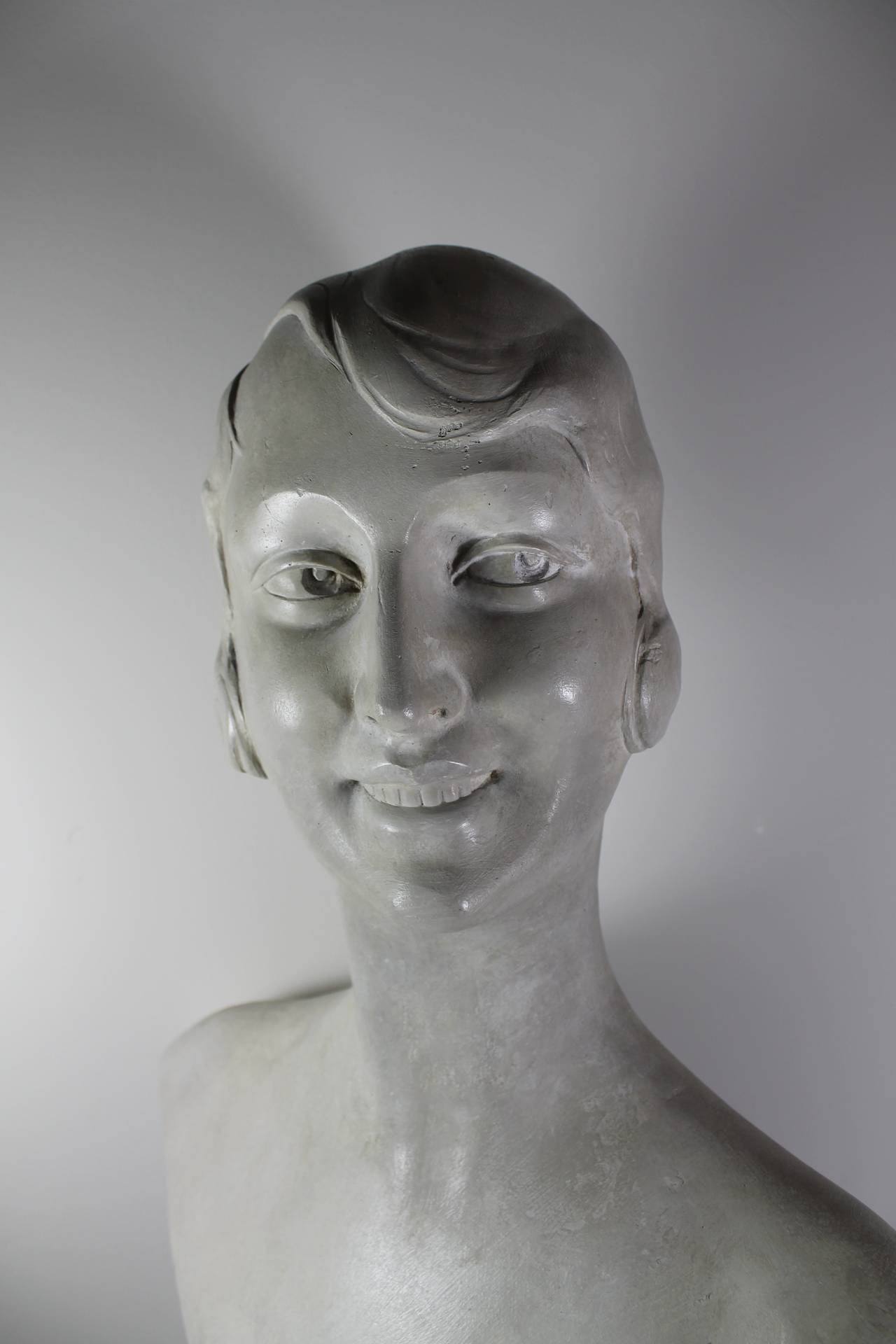 Hand-Crafted Shop Window Bust in Plaster, ca. 1920 For Sale