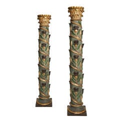 Pair of Column's, early 18th century, wood carved and polychromed 4