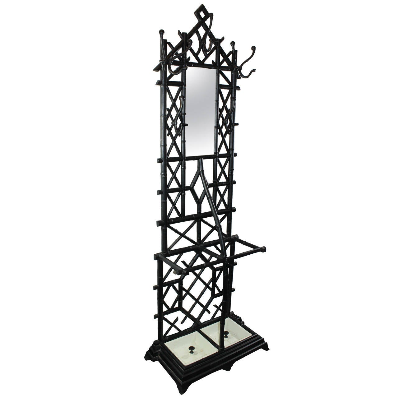 Coat Stand in Cast Iron with Umbrella Stand and Mirror For Sale at 1stDibs