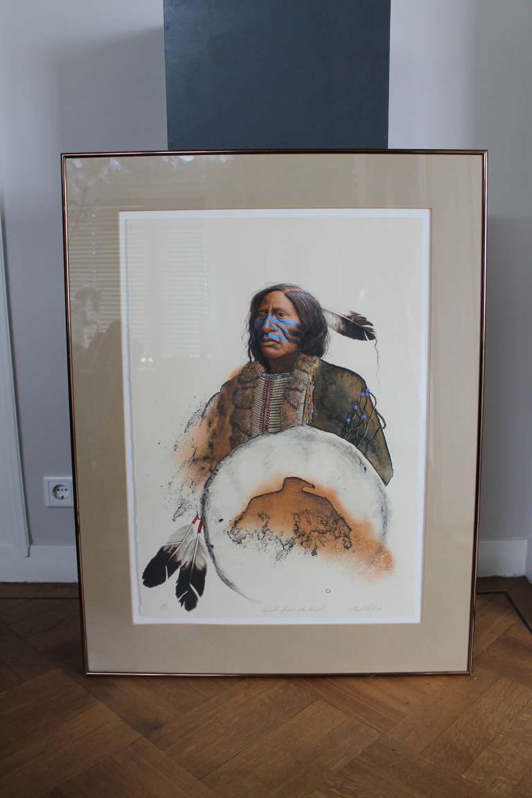 Indian Chief 'Spirite of the Wind'. Lithograph (69/125), signed by Mark Rohrig (1955).
Framed (77 x 100 cm).