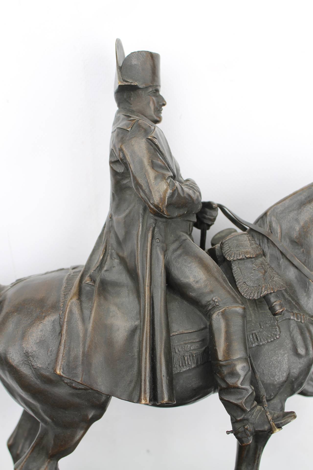 A very detailed bronze statue of Napoleon Bonaparte on Horseback. Signed by Emmanuel Fremiet (1824- 1910)

Born in Paris, he was a nephew and pupil of Sophie Fremiet, and later he became a pupil of her husband François Rude.[1] He chiefly devoted