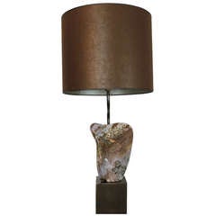 A Bronze Table-lamp with a Marble Stone and a Shade in Silk 4