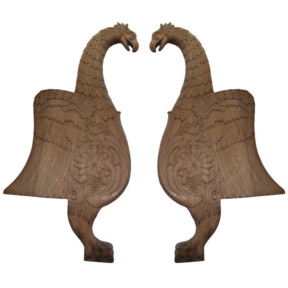 Pair of Woodcarved Griffins For Sale