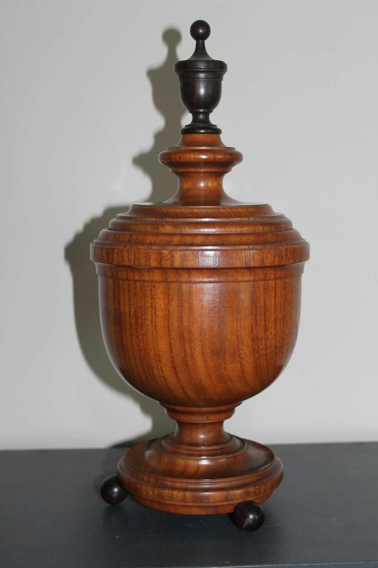 Mahogany urn with ebonised details, English, circa 1940