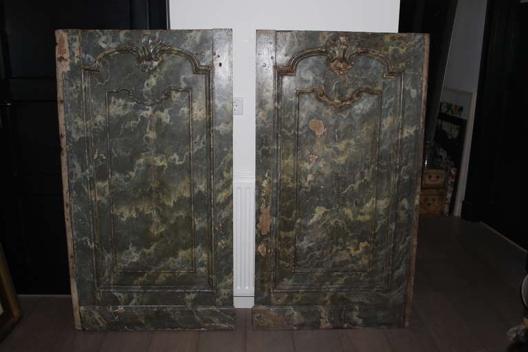 Pair of marbled oak panels, Dutch, 18th century.