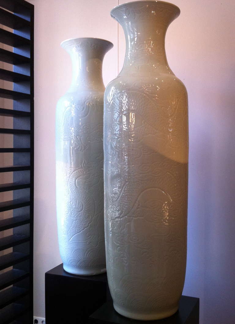 Pair of Large Celadon Vases, 20th century.
