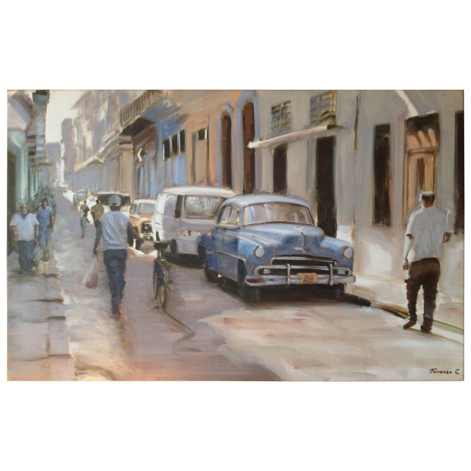 "Street in Havana, " Oil on Canvas For Sale