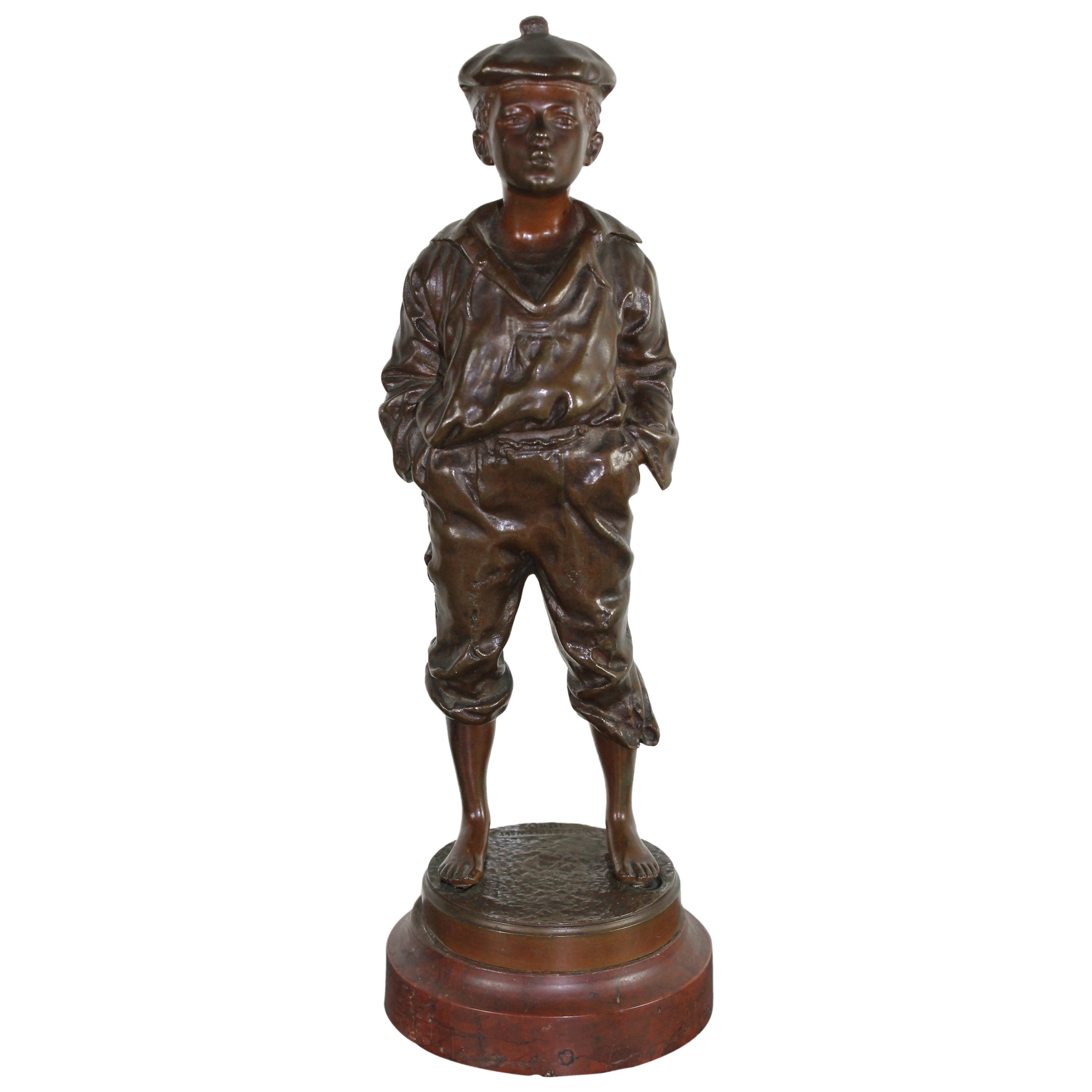 Boy in Patinated Bronze, Signed and Dated