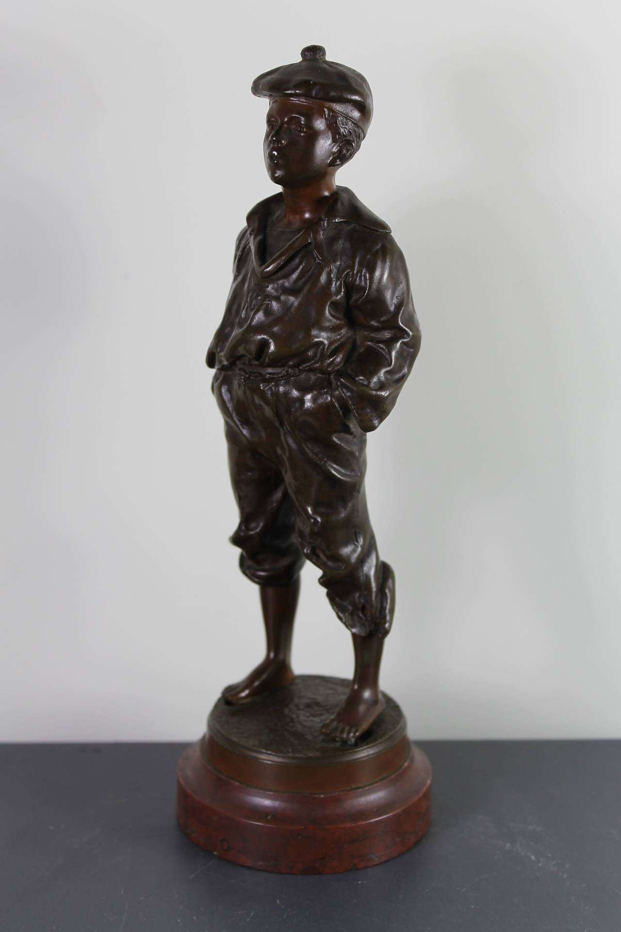 Romantic Boy in Patinated Bronze, Signed and Dated