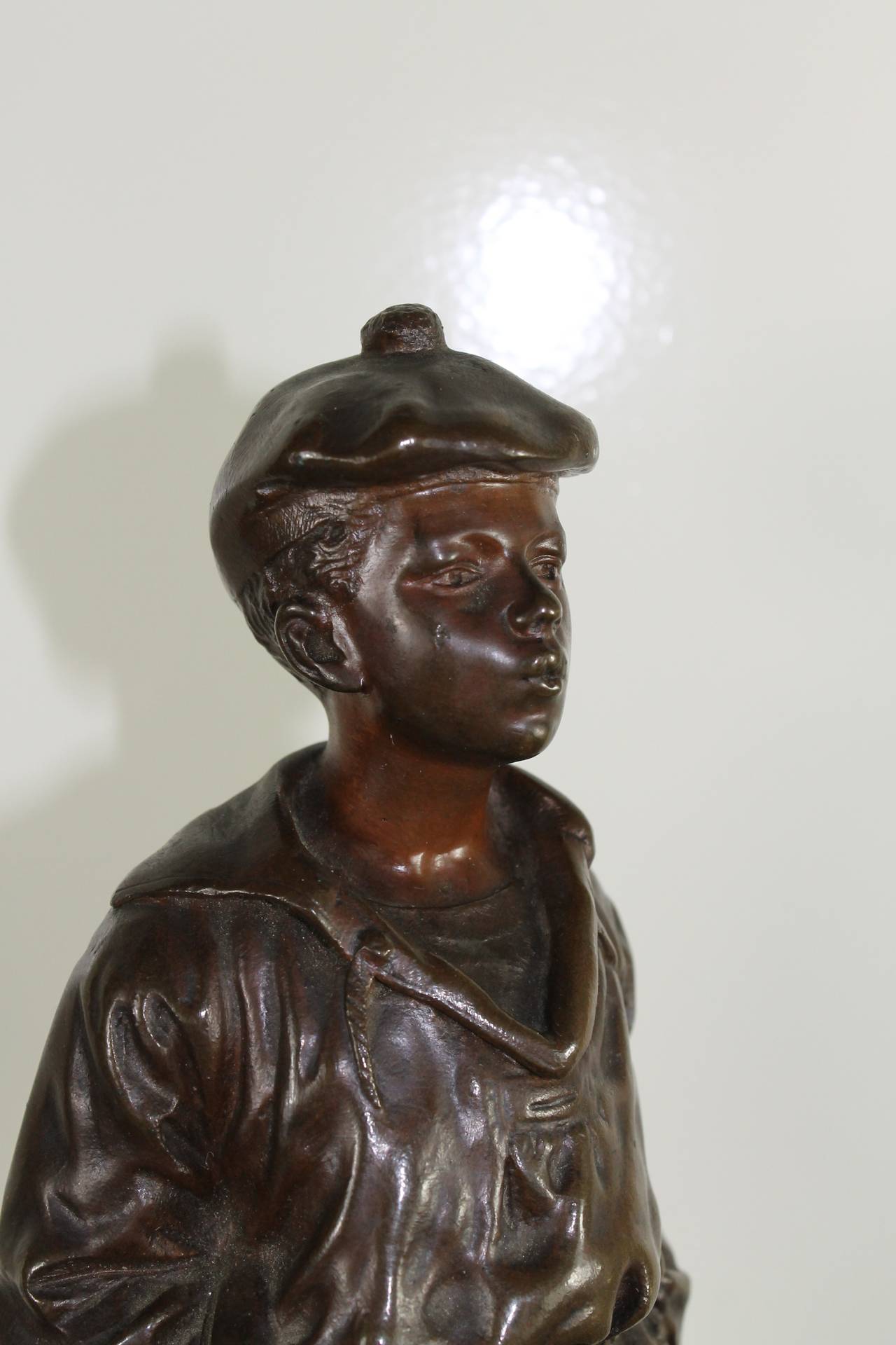 Hand-Crafted Boy in Patinated Bronze, Signed and Dated