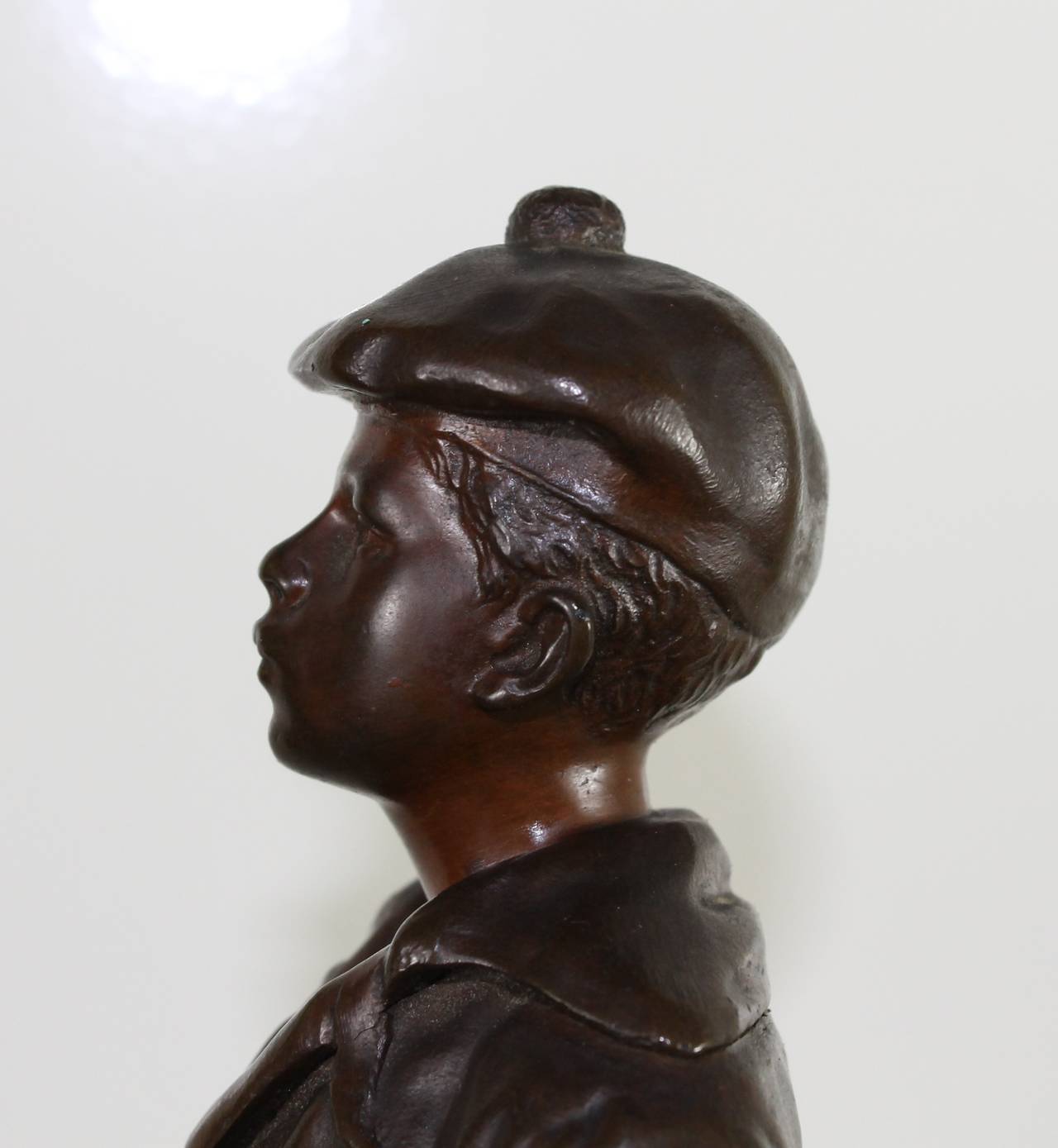 Boy in Patinated Bronze, Signed and Dated In Good Condition In Sint Annaland, NL