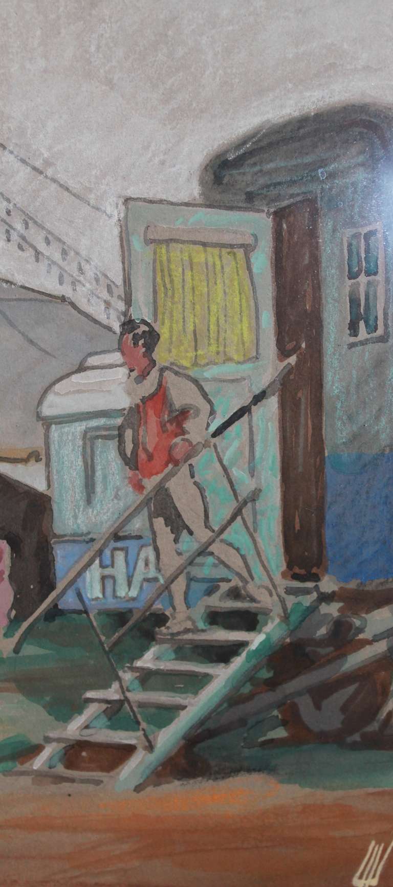 Painted 'Vor dem Zirkuszelt, ' Pastel of Circus