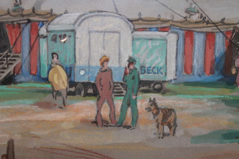 Mid-20th Century 'Vor dem Zirkuszelt, ' Pastel of Circus