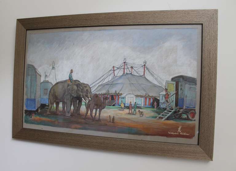 Pastel of circus Hagenbeck, in a modern frame (oak).
