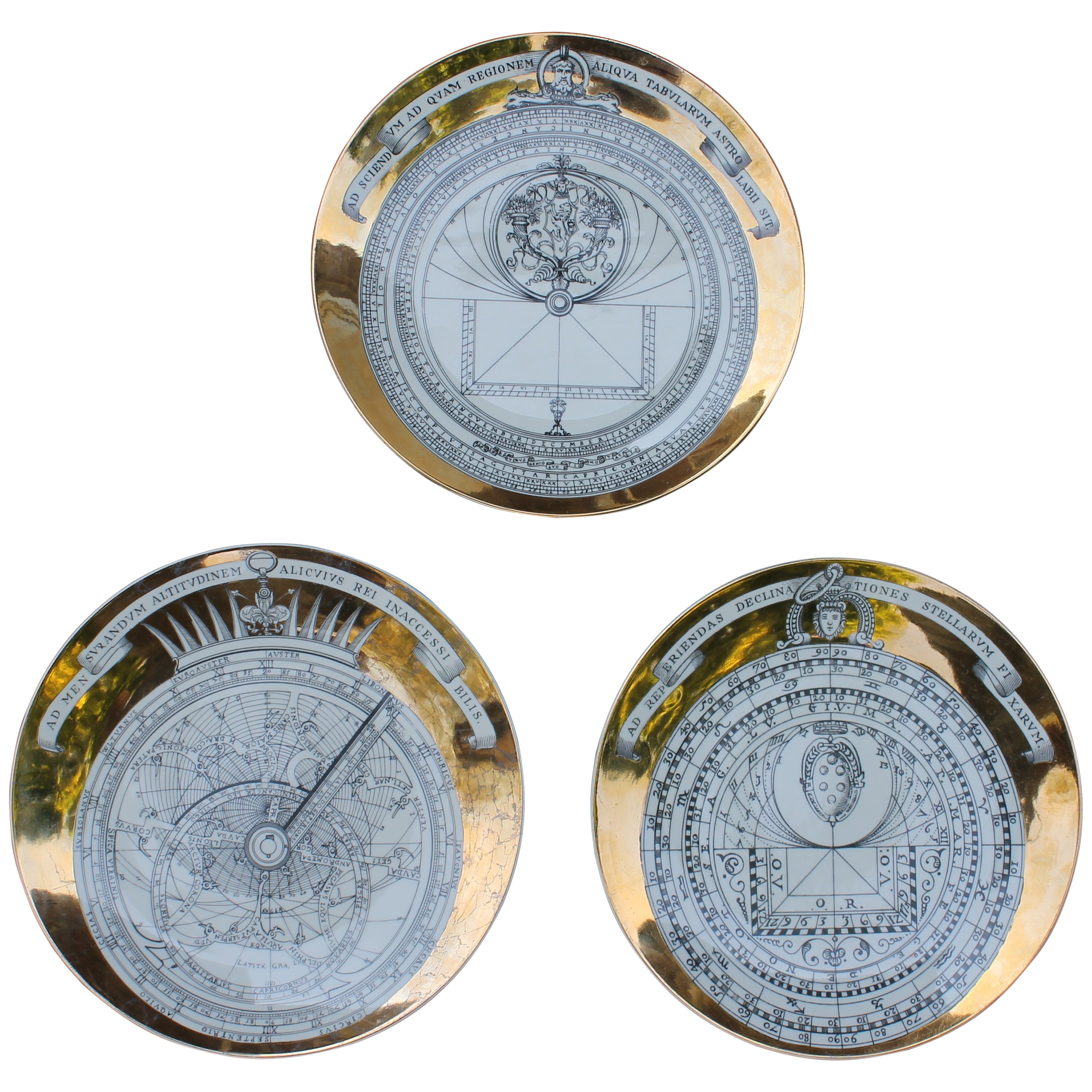 Trio of Fornasetti Astrolabio Plates in Porcelain