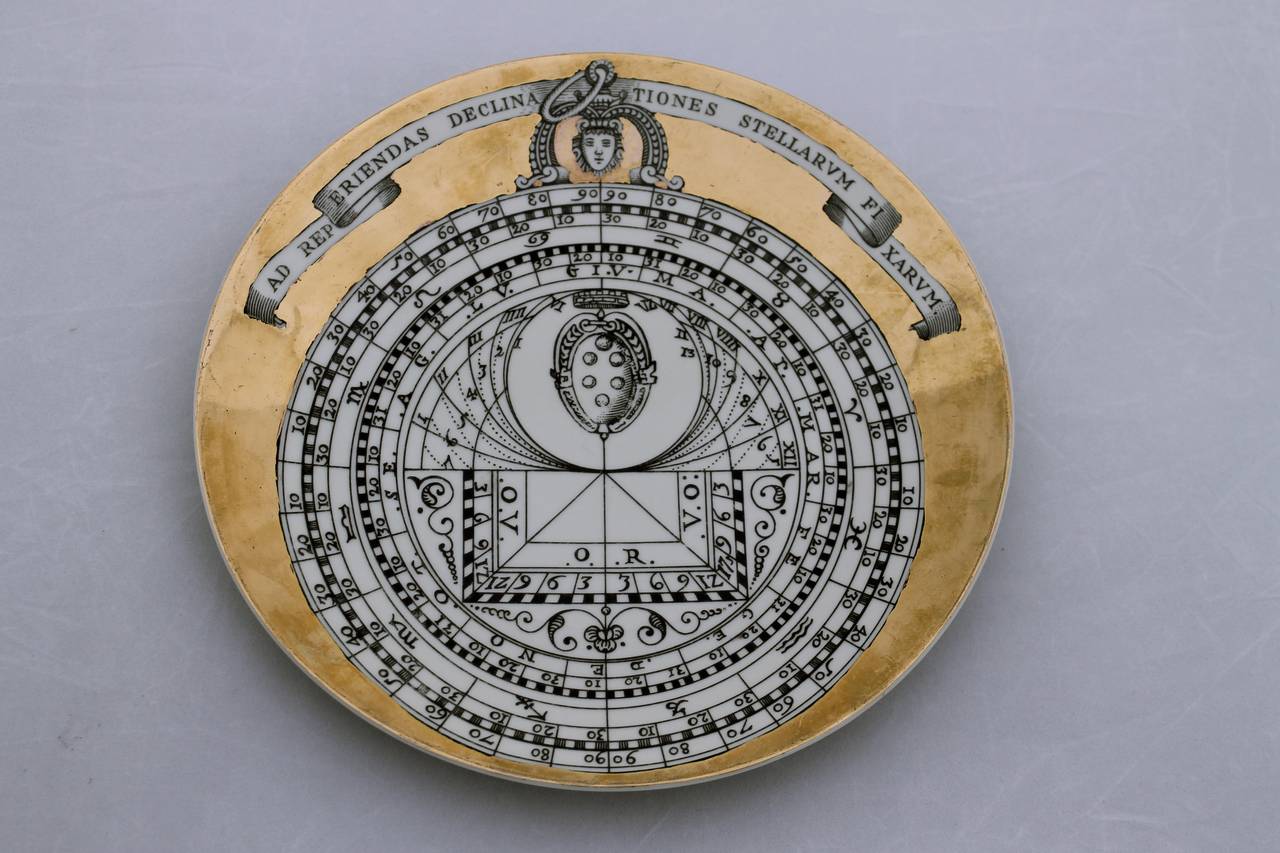 Hand-Crafted Trio of Fornasetti Astrolabio Plates in Porcelain