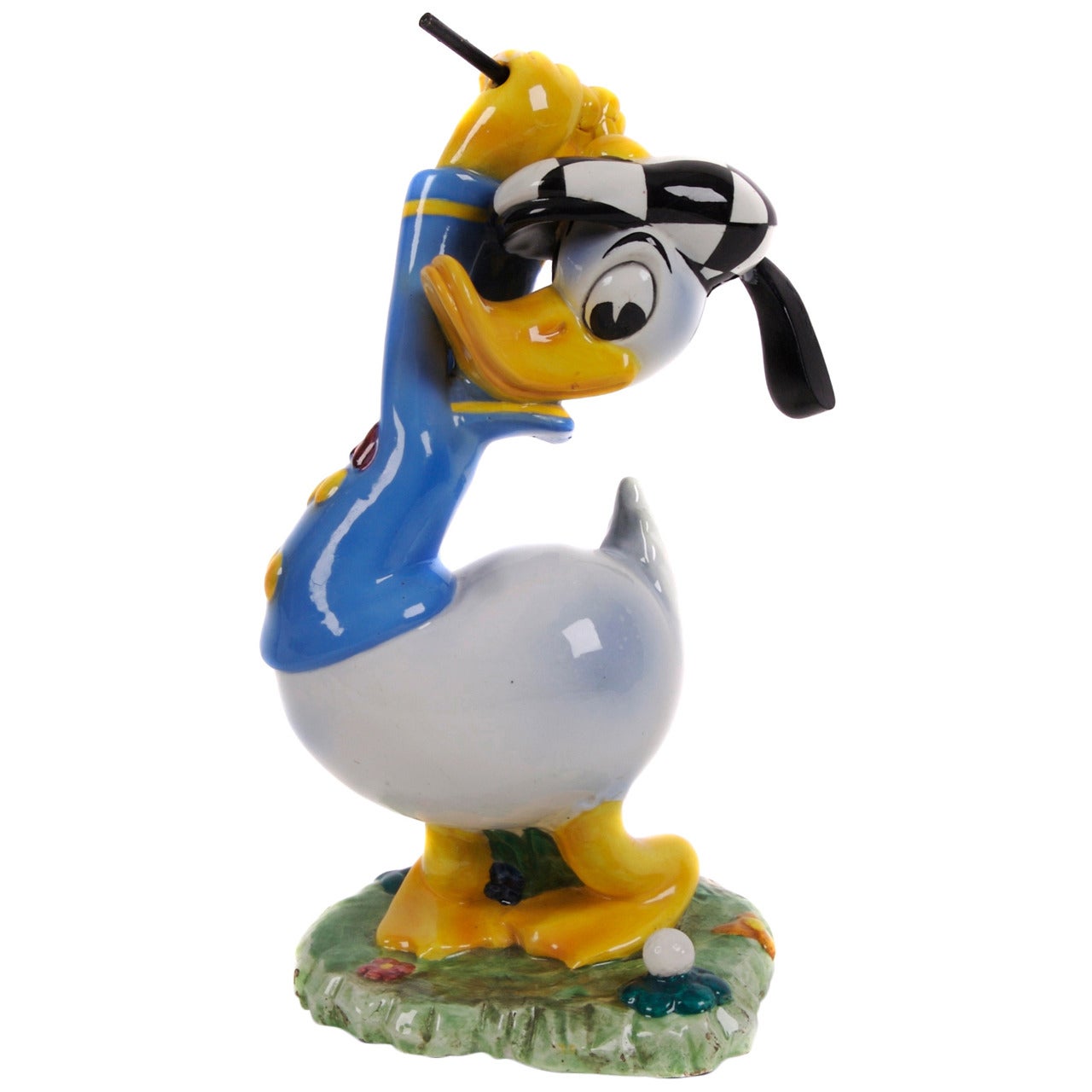 "Donald Duck Golfing, " a Ceramic Disney Figurine by Zaccagnini, Florence c. 1940 For Sale