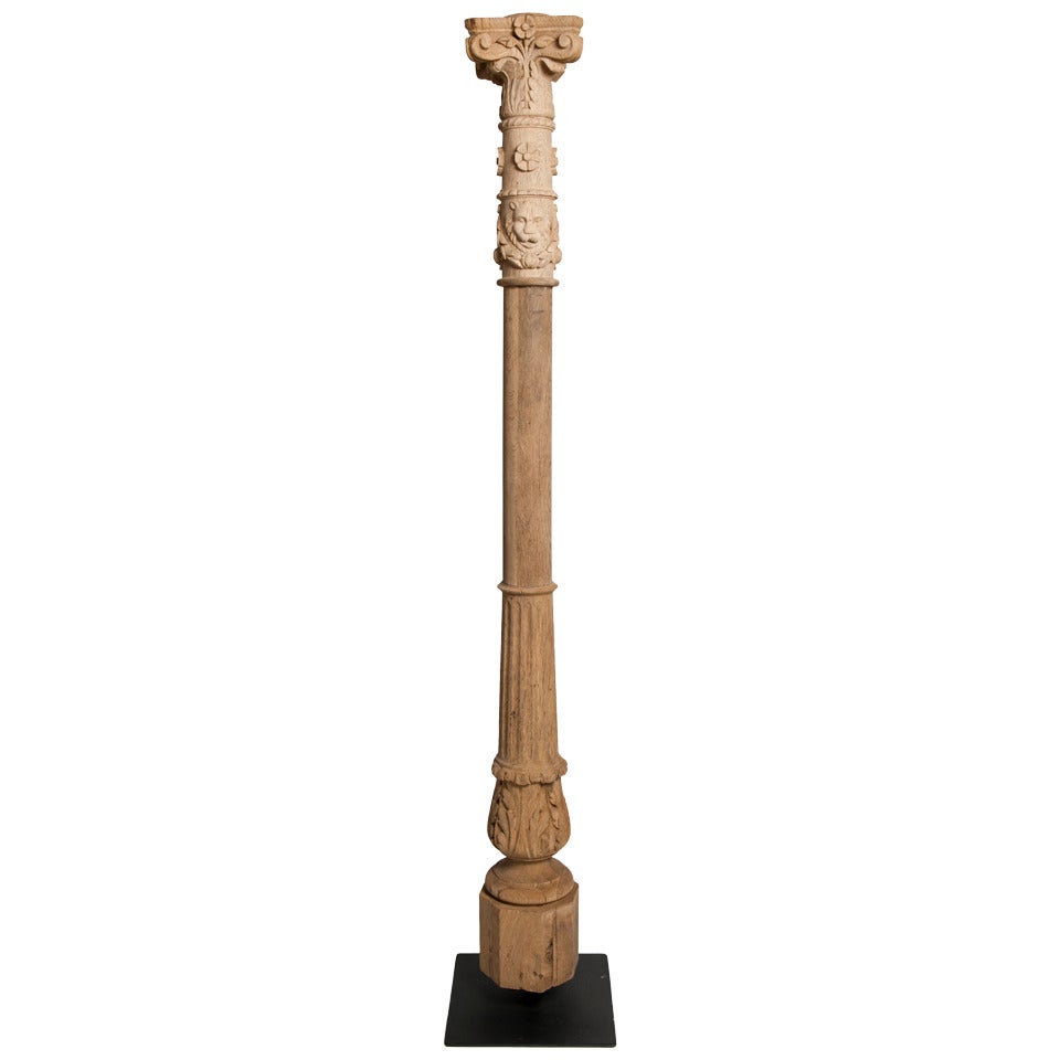 Woodcarved Column, oak, circa 1700 For Sale