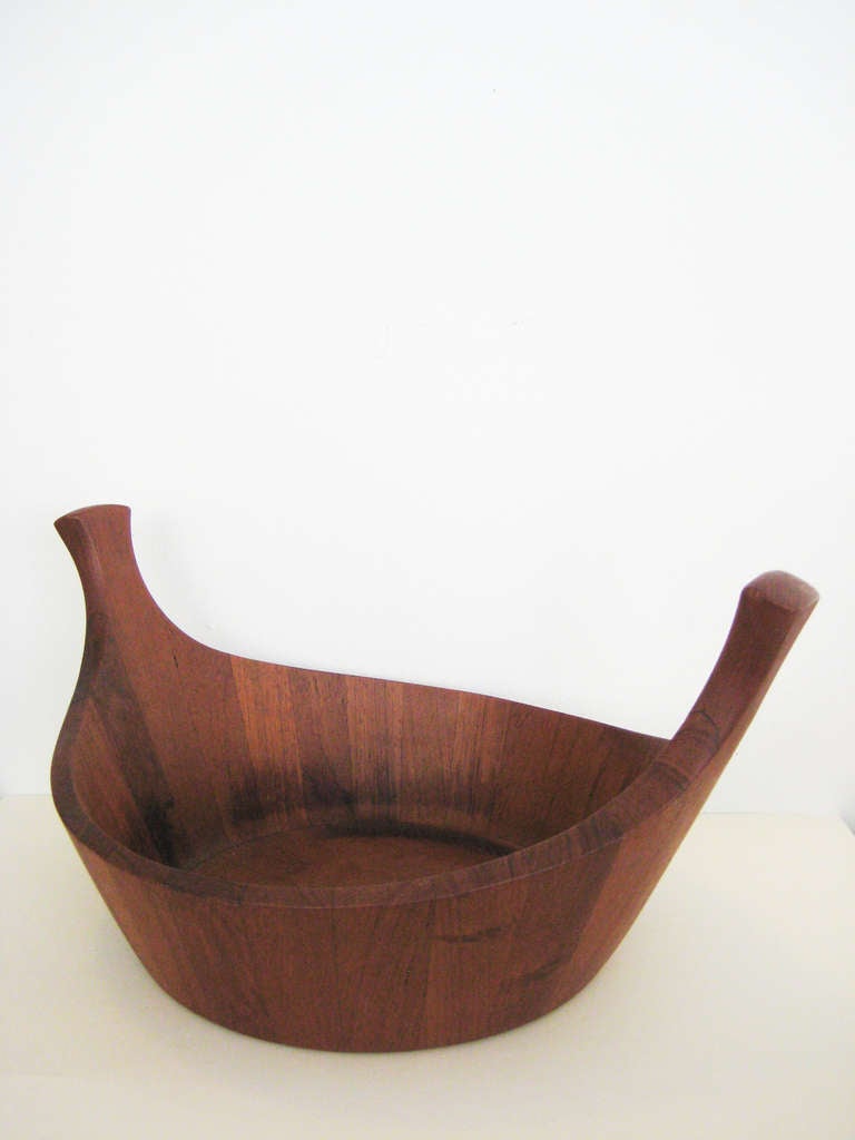 Teak bowl inspired by the danish viking helmet with horns