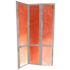 Three Panel Mirrored Screen with Orange Suede