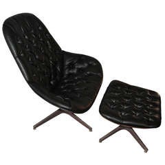 George Mulhauser for Plycraft Bentwood Tufted Lounge chair & Ottoman