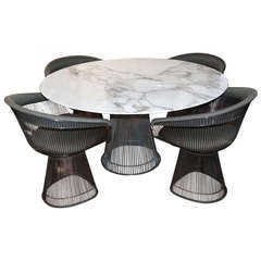 Vintage Warren Platner Arabesque Marble Dining Table with Four Chairs