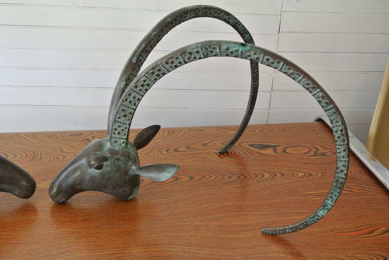 Unknown Pair of Oxidized Brass Rams Horn Coffee Tables Attributed to Leon Francois Chervet