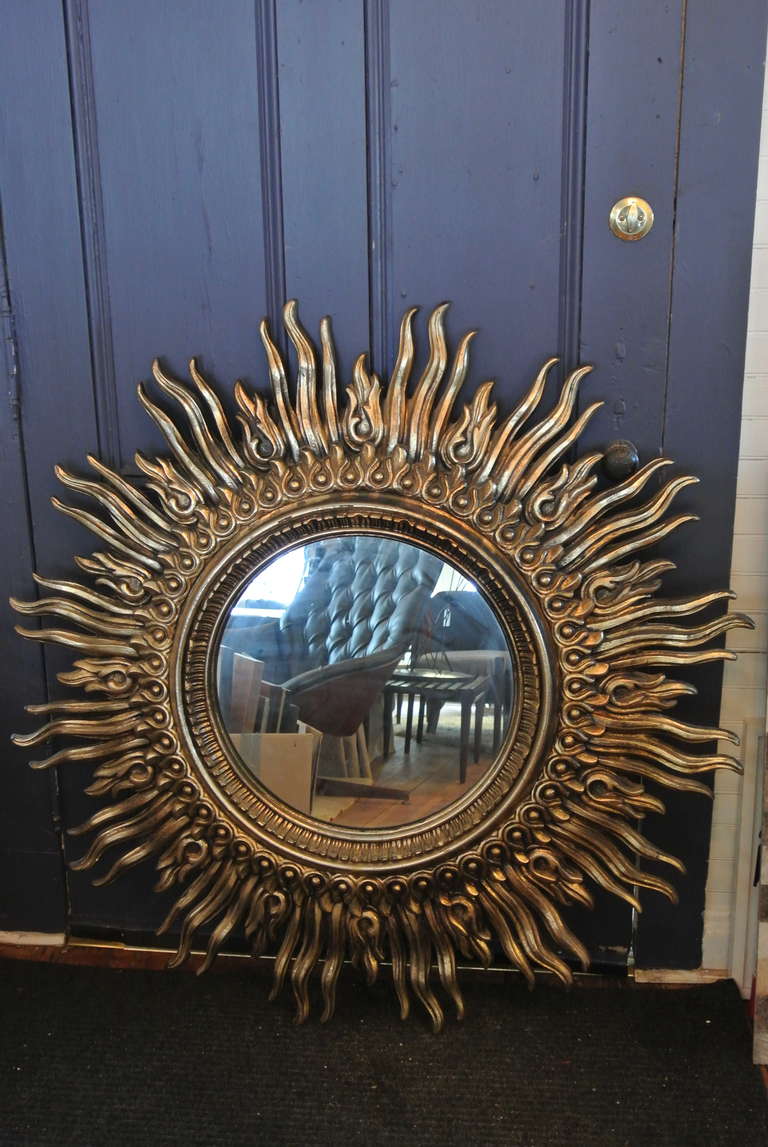 American Large Convex Mirror on Gilded Resin Sunburst Frame