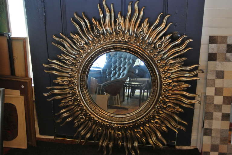 Fantastic Sunburst Mirror Framed of Gilded Resin