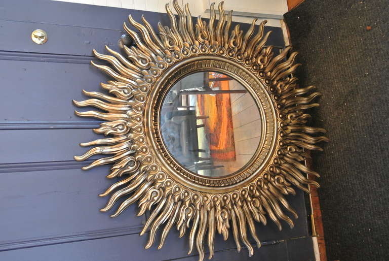 Large Convex Mirror on Gilded Resin Sunburst Frame 1