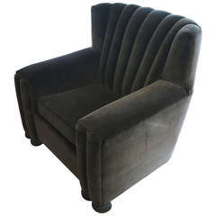 Used Art Deco Club Velvet Club Chair with Carved Wood Legs