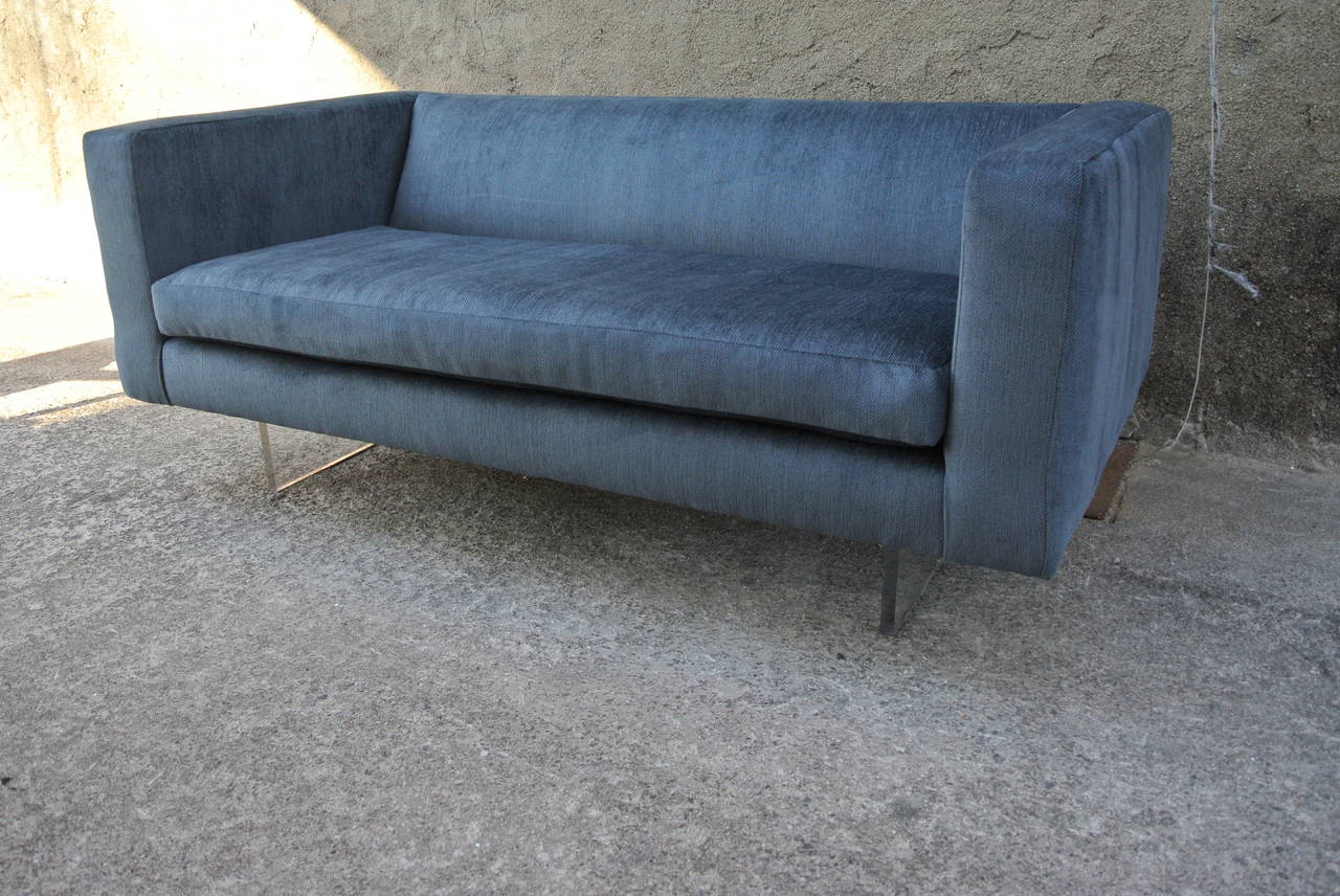 Newly Upholstered Sofa on Lucite Base by. Harvey Probber