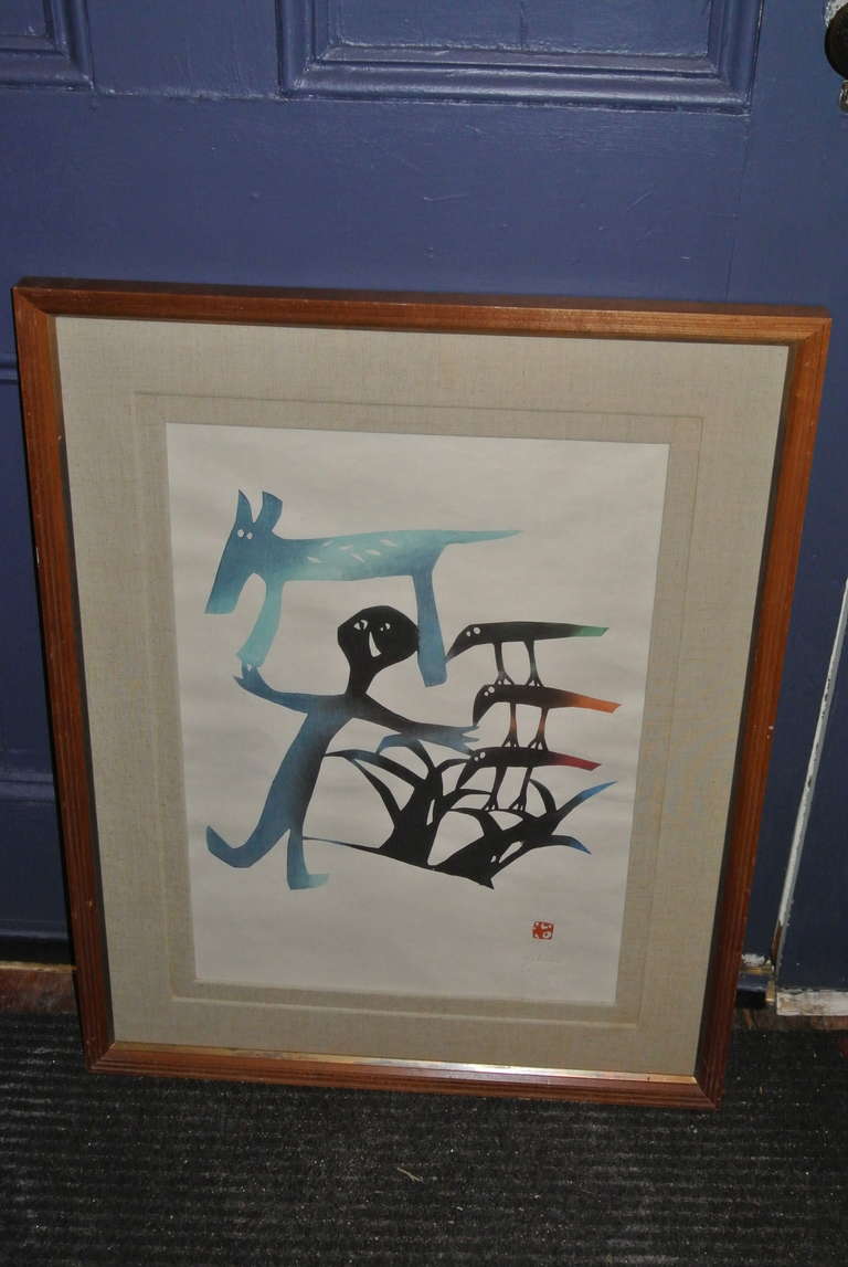 Mikumo 20th Century Japanese Woodblock Abstract in Pencil Signed 1970