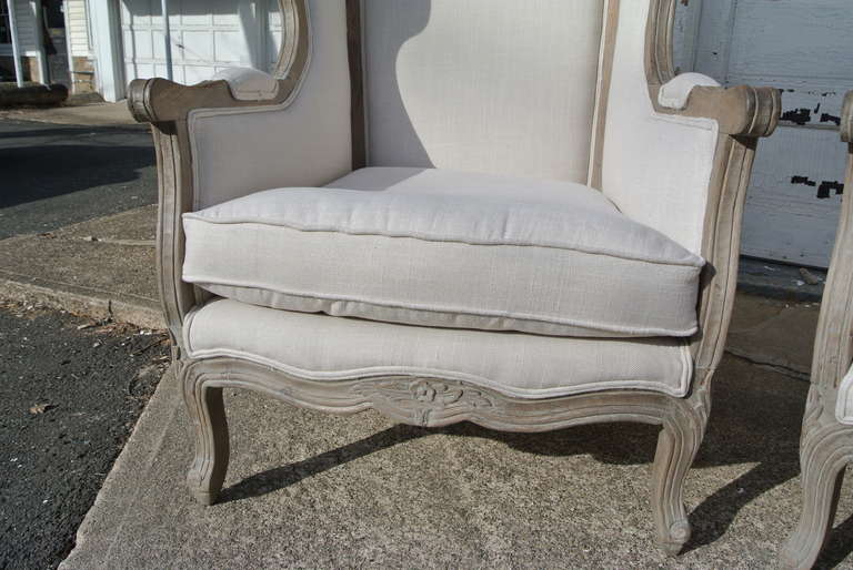 Pair of French White Linen Canopy Hood Bishops Chairs For Sale 4