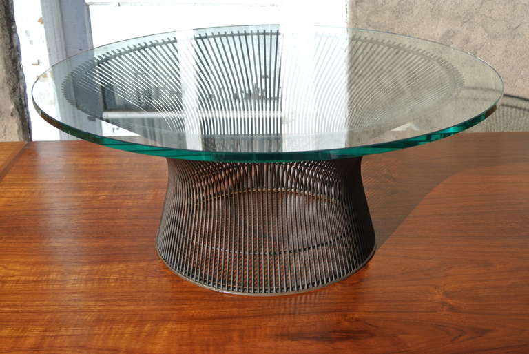 Warren Platner for Knoll bronze wire coffee table with beveled glass top.
