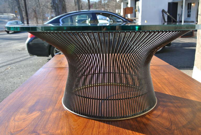 Mid-Century Modern Warren Platner Bronze Coffee Table Base with Glass Top for Knoll For Sale