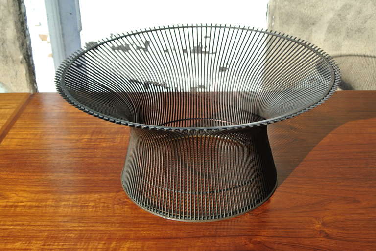 Warren Platner Bronze Coffee Table Base with Glass Top for Knoll In Excellent Condition For Sale In Morristown, NJ