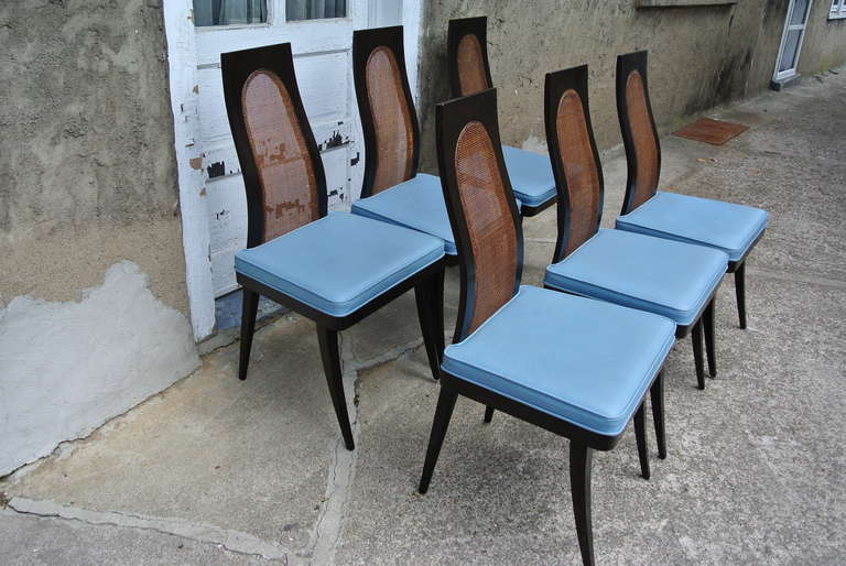 Mid-Century Modern Set of Six Harvey Probber Sculpted Cane Back Dining Chairs For Sale